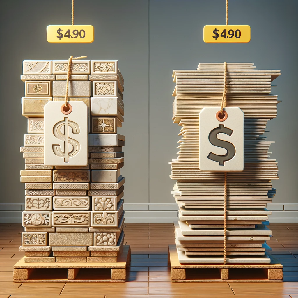 Comparative cost display of porcelain tile vs ceramic.