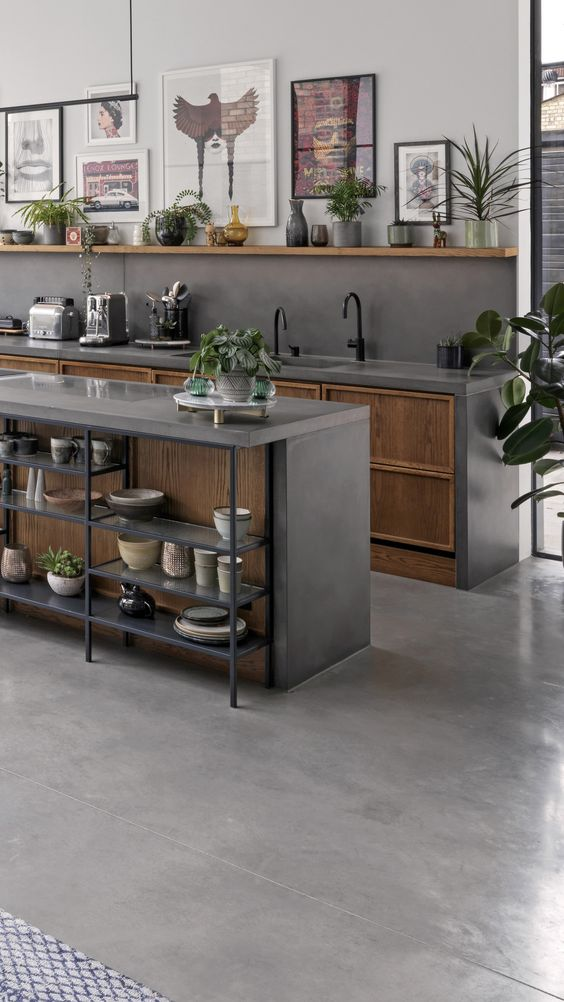 Stunning kitchen, green cabinets and plan. Types of countertops.