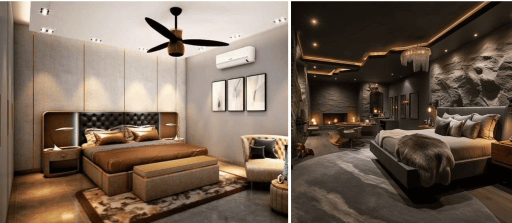 Luxurious basement bedroom remodel ideas featuring elegant decor and sophisticated lighting.