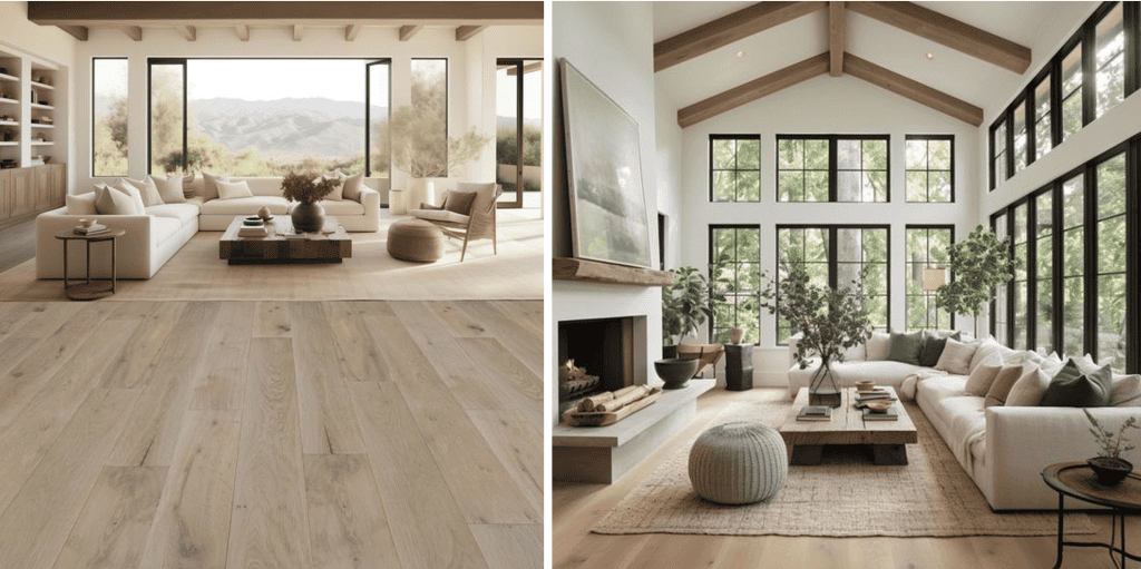Spacious living rooms with luxurious wide-plank floors, modern decor. Vancouver’s Top Choice for Affordable Luxury Flooring.