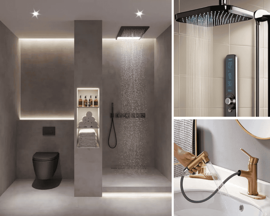 Smart bathroom with modern shower and faucet, bathroom trends 2024